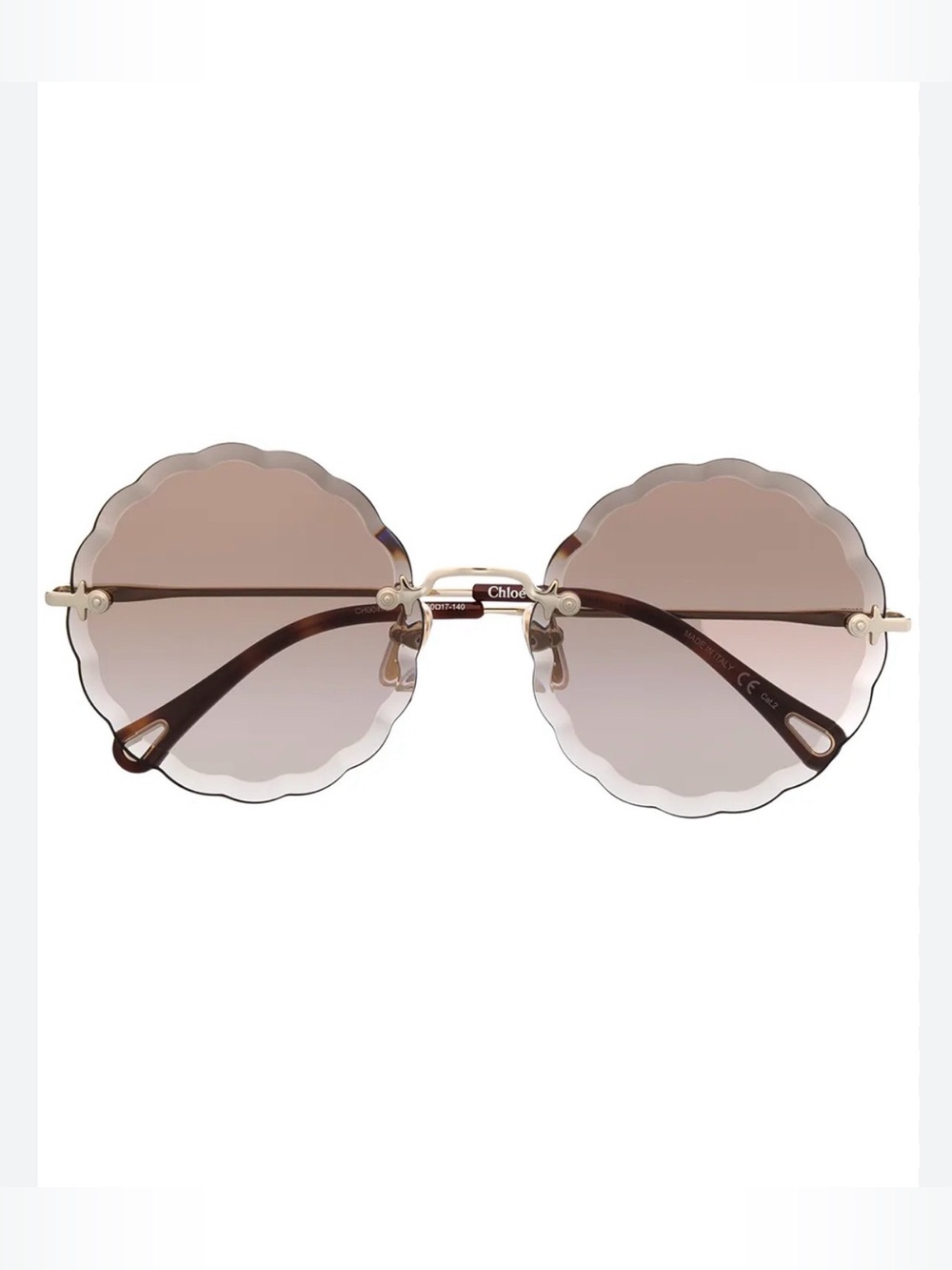 New Rare Chloe Gold Frame Brown Gradient Round Scalloped Sunglasses - Picture 2 of 16